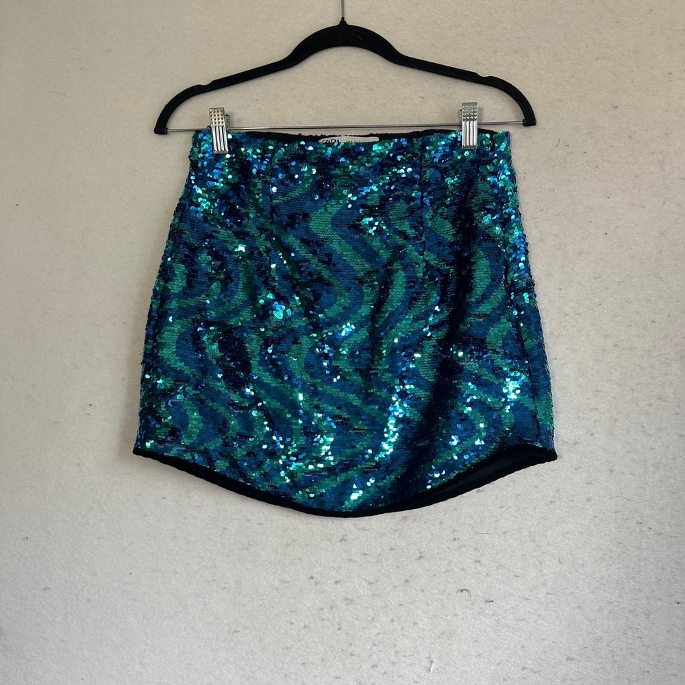 Zara Sequin Mini Skirt in Teal and Blue